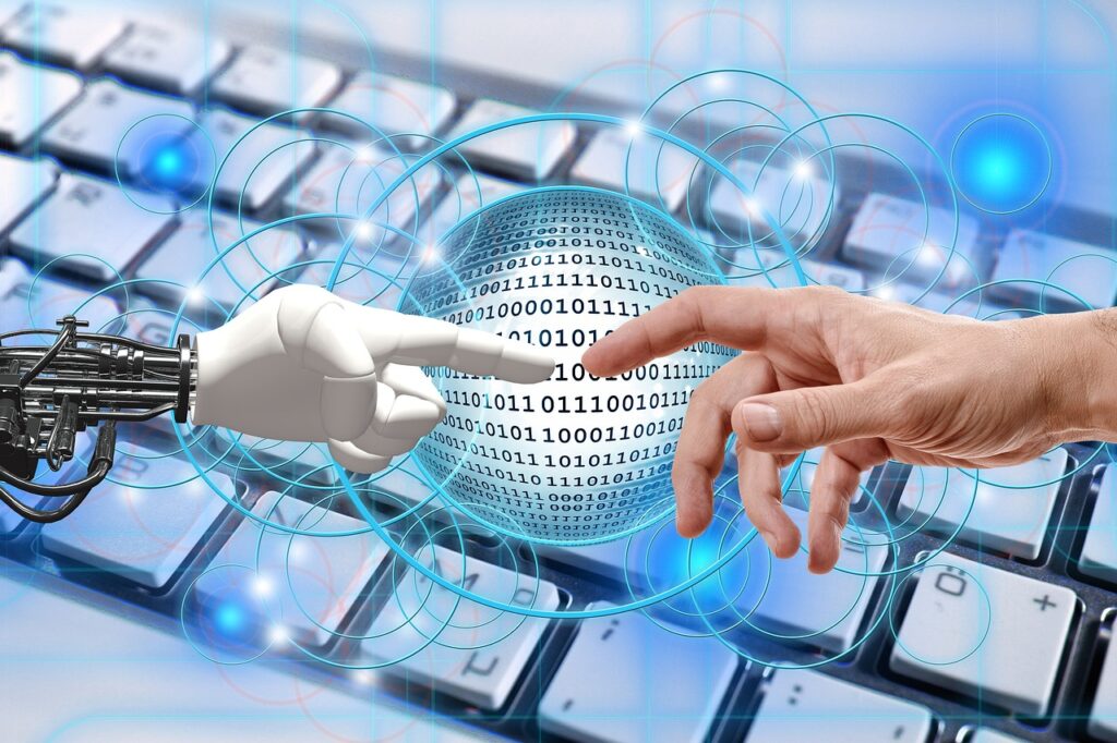 Human hand and AI hand