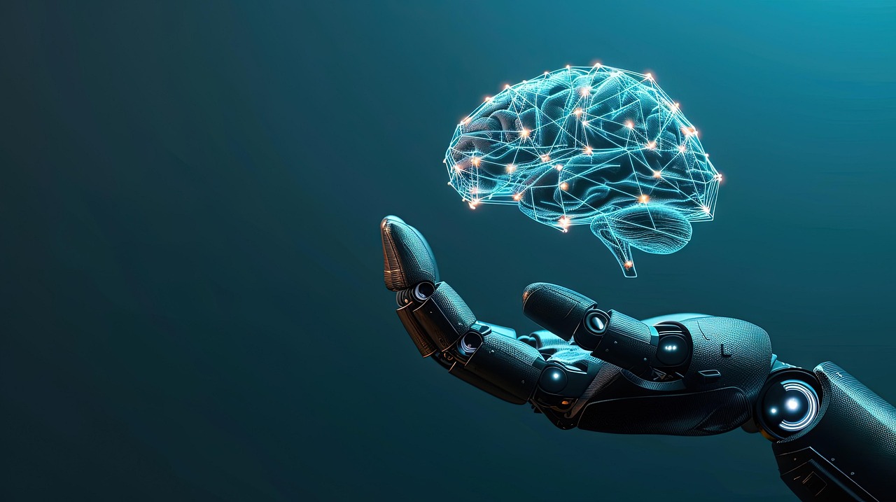 AI brain held by robot hand