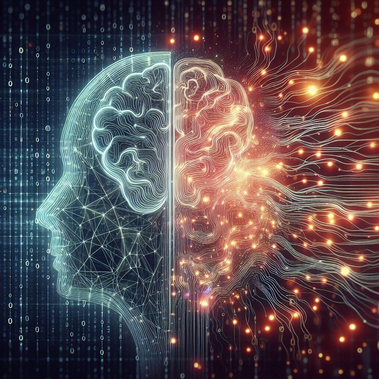AI image green orange digital humanoid head