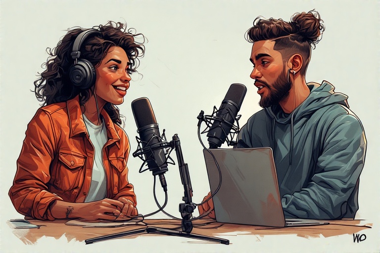 podcast-marketing woman and man podcasting