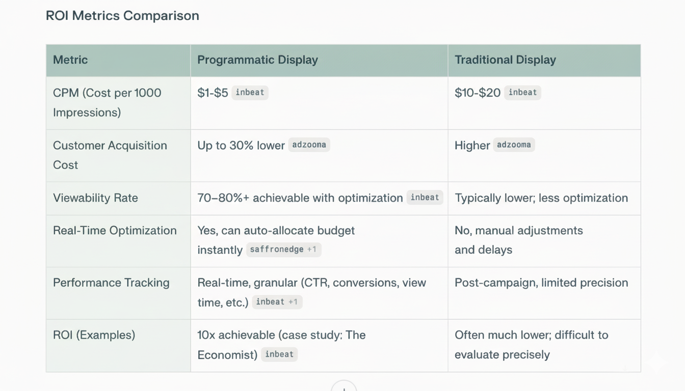 ROI Metrics Comparison Table Metrics table